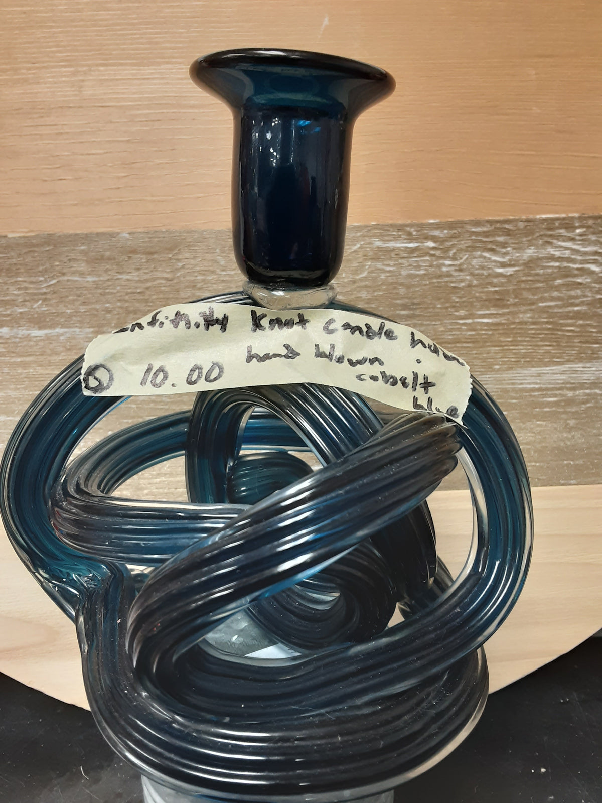 Cobalt blue Hand-blown infinity knot candle holder